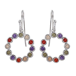 925 Sterling Silver Rhodium Plated Multi-Colored CZ Open Circle Earrings