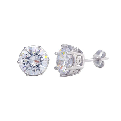 925 Sterling Silver Rhodium Plated Crown Setting CZ Stud Earrings