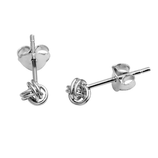 925 Sterling Silver Rhodium Plated Mini Knot Stud Earrings