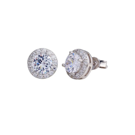 925 Sterling Silver Rhodium Plated CZ Stud Halo Earrings