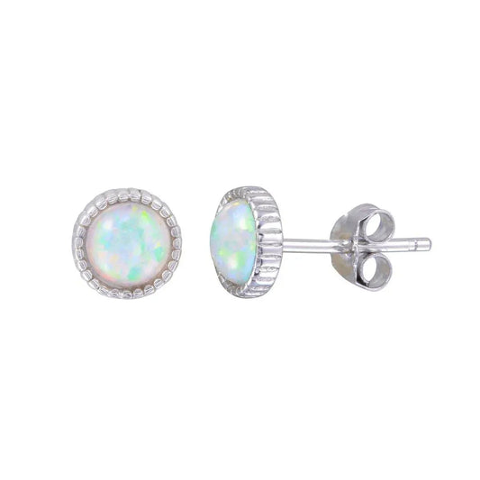925 Sterling Silver Rhodium Plated Synthetic Opal Earrings