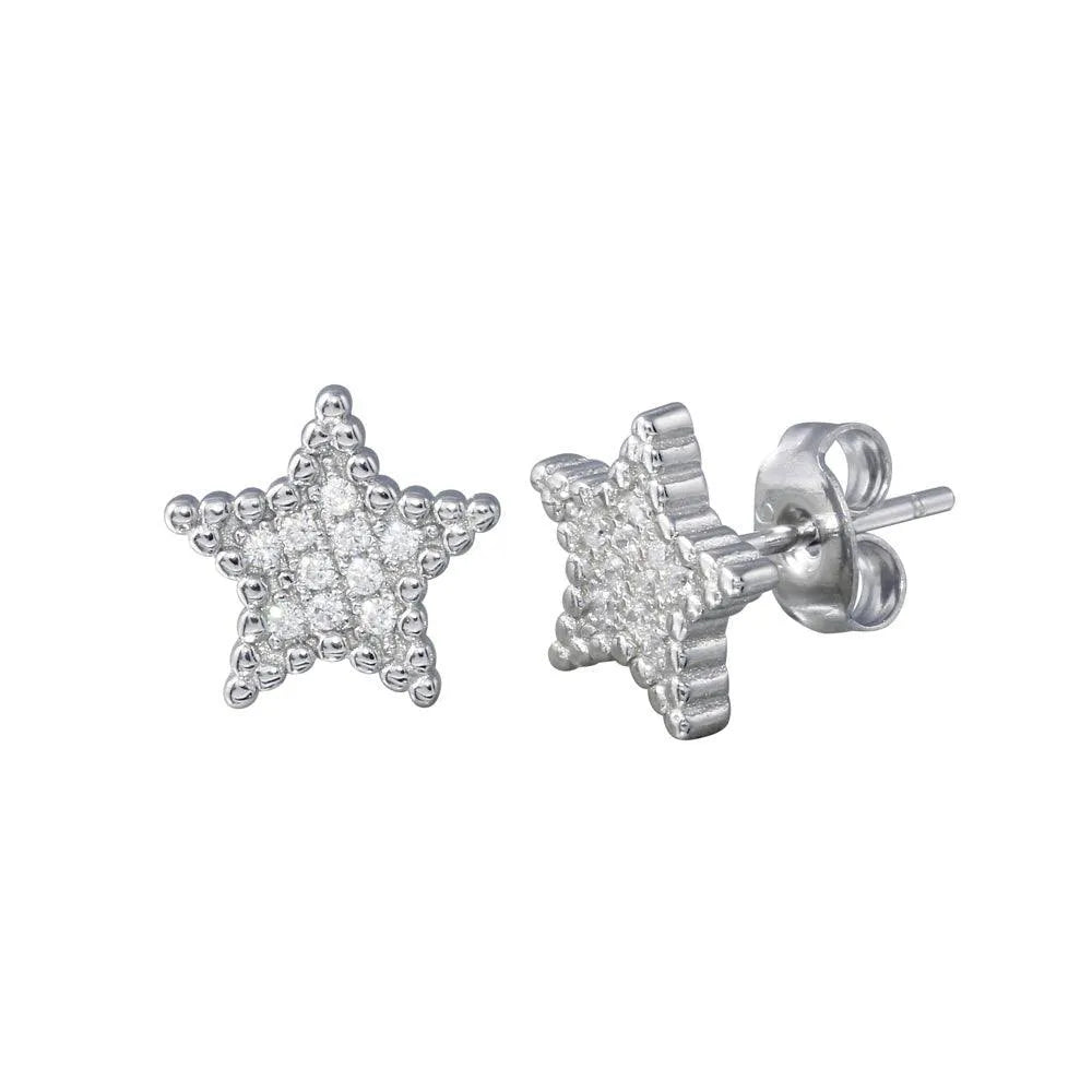 925 Sterling Silver Rhodium Plated Star CZ Stud Earrings