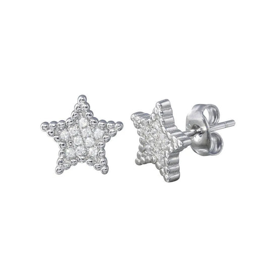 925 Sterling Silver Rhodium Plated Star CZ Stud Earrings