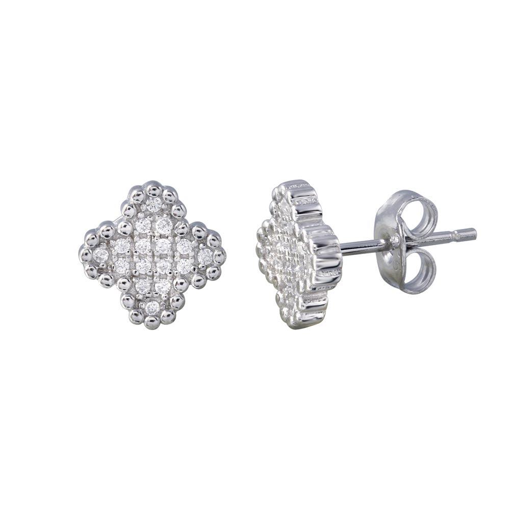 925 Sterling Silver Rhodium Plated Clover CZ Stud Earrings