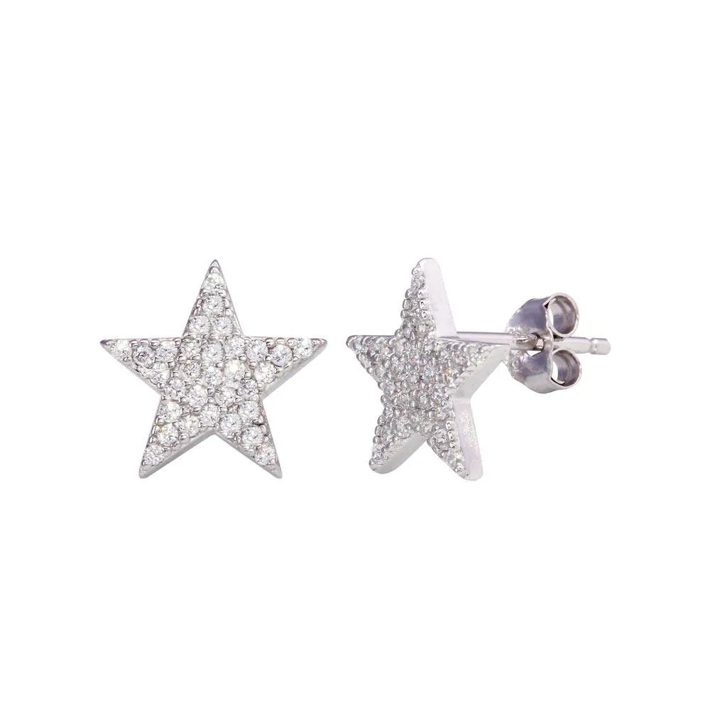 925 Sterling Silver Rhodium Plated CZ Star Stud Earrings
