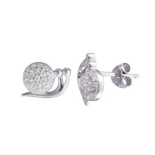 925 Sterling Silver Rhodium Plated Snail CZ Stud Earrings
