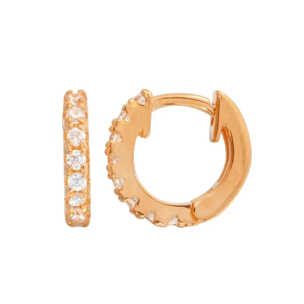 925 Sterling Silver Rose Gold Plated CZ huggie hoop Earrings 9.3mm