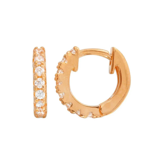 925 Sterling Silver Rose Gold Plated CZ huggie hoop Earrings 9.3mm