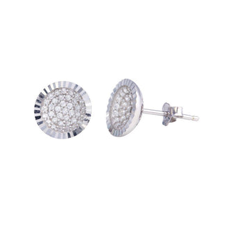 925 Sterling Silver Rhodium Plated CZ Encrusted DC Bowl Shape Stud Earrings