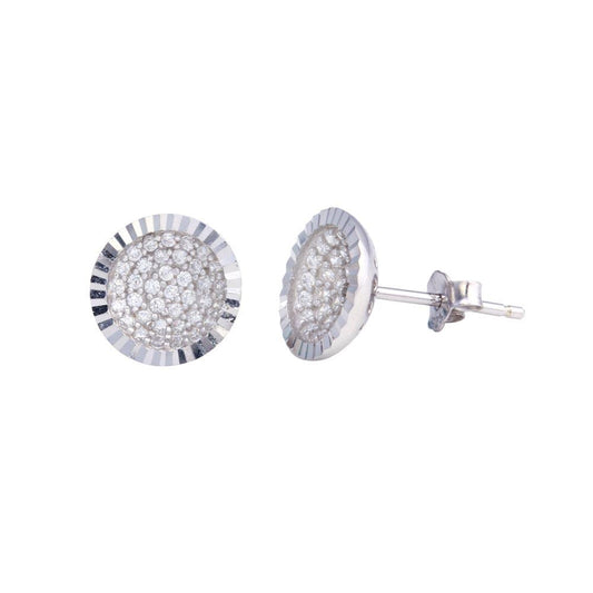 925 Sterling Silver Rhodium Plated CZ Encrusted DC Bowl Shape Stud Earrings