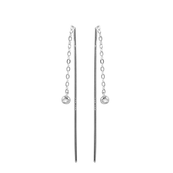 925 Sterling Silver Rhodium Plated CZ Chain Dangling Earrings