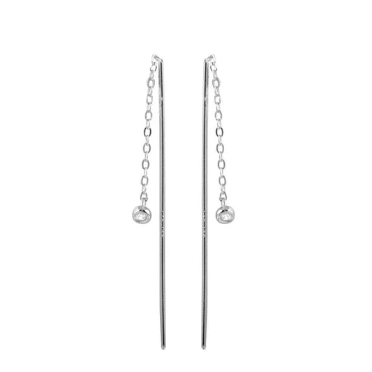 925 Sterling Silver Rhodium Plated CZ Chain Dangling Earrings