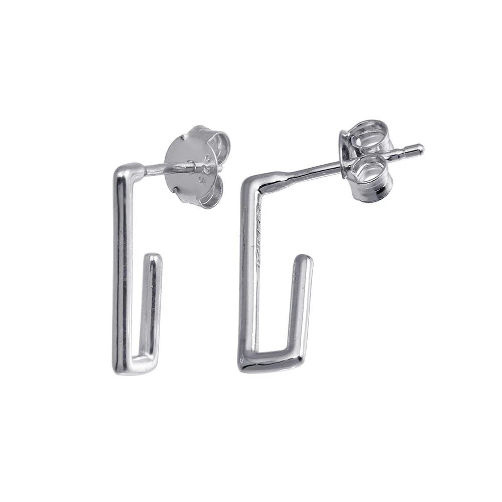925 Sterling Silver Rhodium Plated Dangling Small Open Rectangular Earring