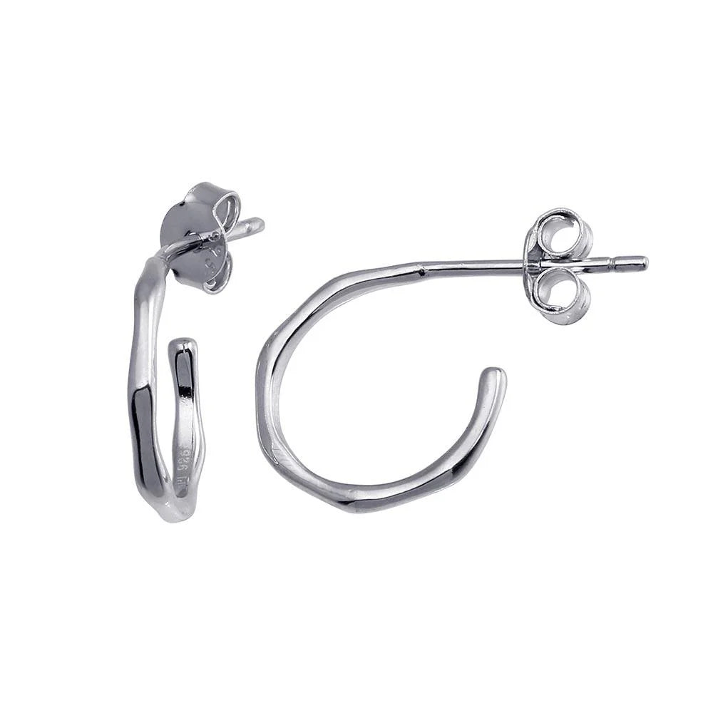 925 Sterling Silver Rhodium Plated Semi Hoop Earring