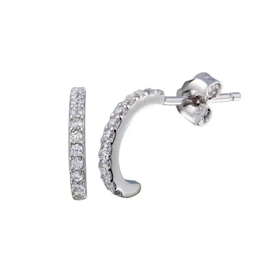 925 Sterling Silver Rhodium Plated Semi Hoop CZ Earring