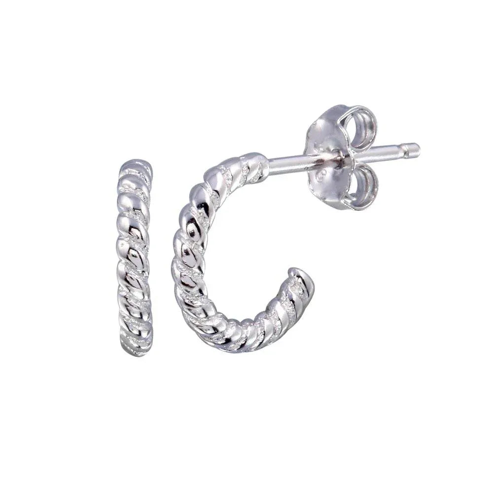 925 Sterling Silver Rhodium Plated Semi Hoop Rope Design Earring