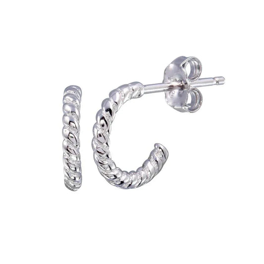 925 Sterling Silver Rhodium Plated Semi Hoop Rope Design Earring