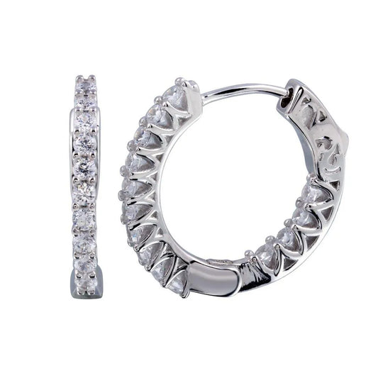 925 Sterling Silver Rhodium Plated Inside Out CZ Hoop Vault Lock Earring 20mm