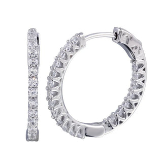 925 Sterling Silver Rhodium Plated Inside Out CZ Hoop Vault Lock Earring 25mm