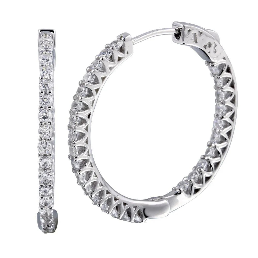 925 Sterling Silver Rhodium Plated Inside Out CZ Hoop Vault Lock Earring 30mm