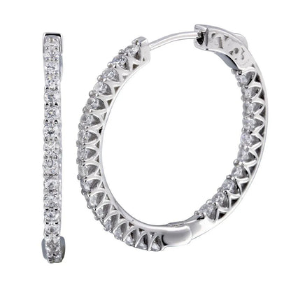 925 Sterling Silver Rhodium Plated Inside Out CZ Hoop Vault Lock Earring 30mm