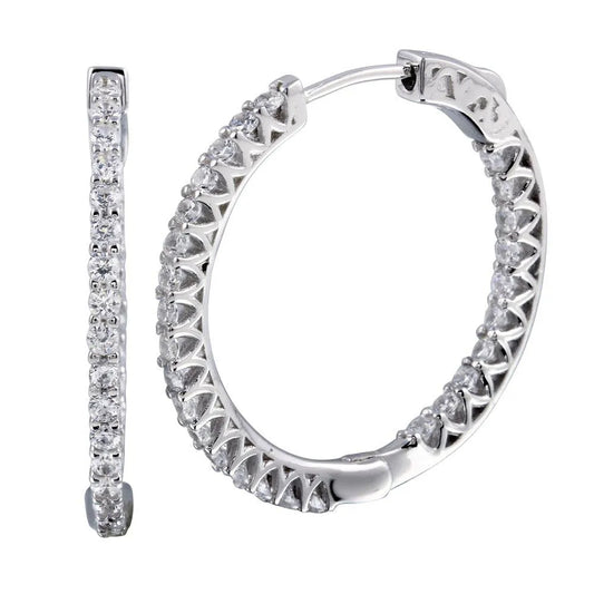 925 Sterling Silver Rhodium Plated Inside Out CZ Hoop Vault Lock Earring 30mm
