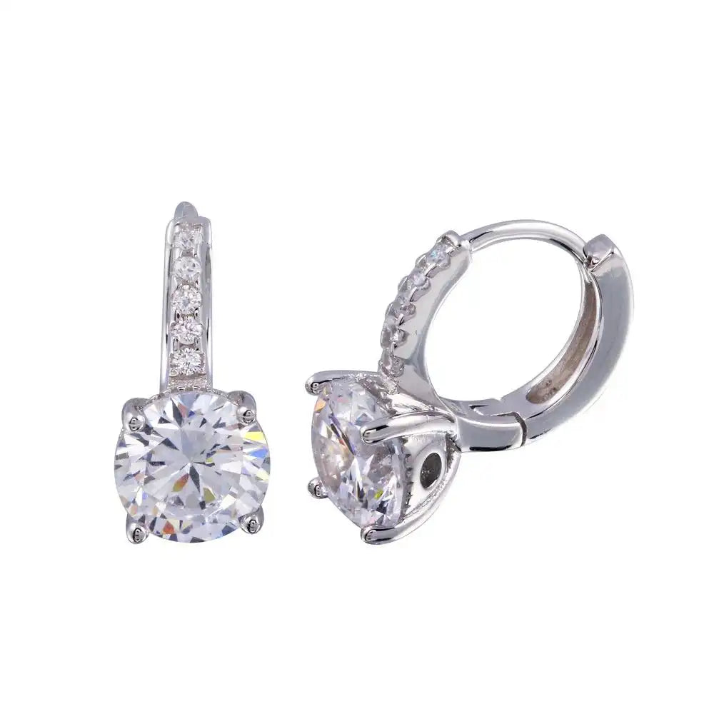 925 Sterling Silver Rhodium Plated Round CZ huggie hoop Earring 7mm