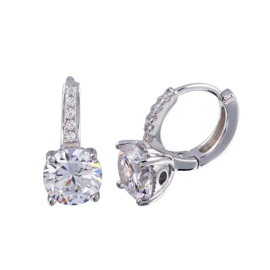 925 Sterling Silver Rhodium Plated Round CZ huggie hoop Earring 7mm