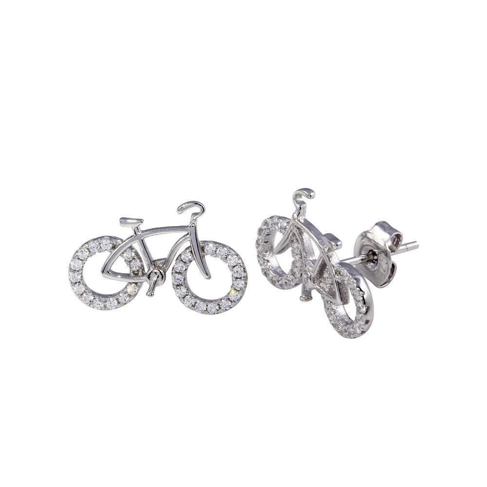 925 Sterling Silver Rhodium Plated Bicycle CZ Stud Earring