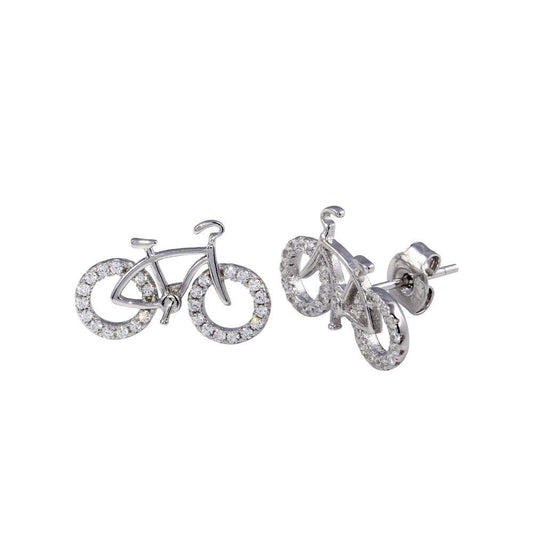 925 Sterling Silver Rhodium Plated Bicycle CZ Stud Earring