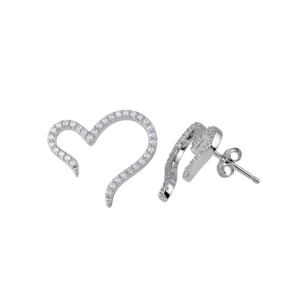 925 Sterling Silver Rhodium Plated Heart CZ Stud Open Ended Earring