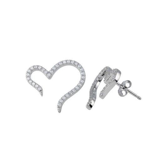 925 Sterling Silver Rhodium Plated Heart CZ Stud Open Ended Earring