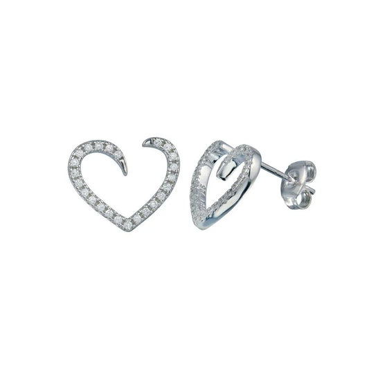 925 Sterling Silver Rhodium Plated Heart CZ Stud Open End Earring