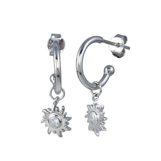 925 Sterling Silver Dangling CZ Sun Hoop Earring