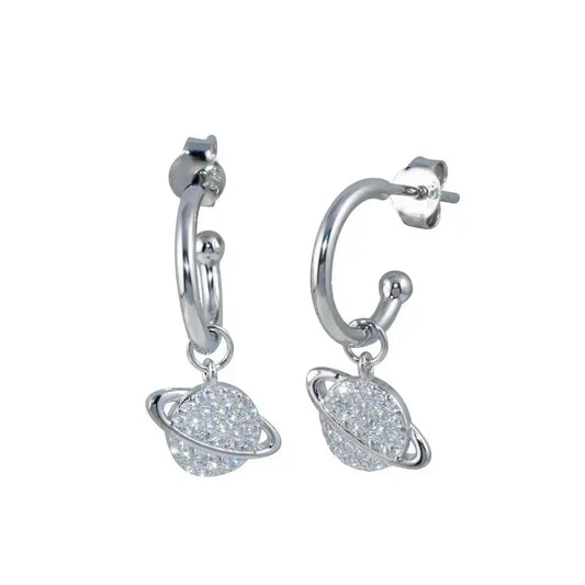 925 Sterling Silver CZ Planet Dangling Earring