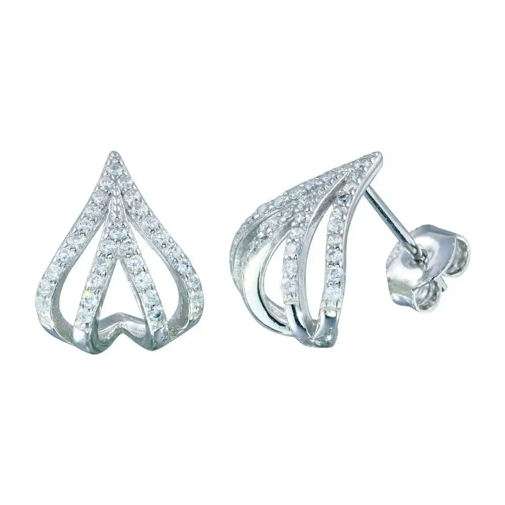 925 Sterling Silver Rhodium Plated 4 Line CZ Stud Earring