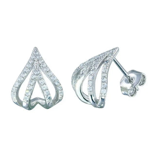 925 Sterling Silver Rhodium Plated 4 Line CZ Stud Earring