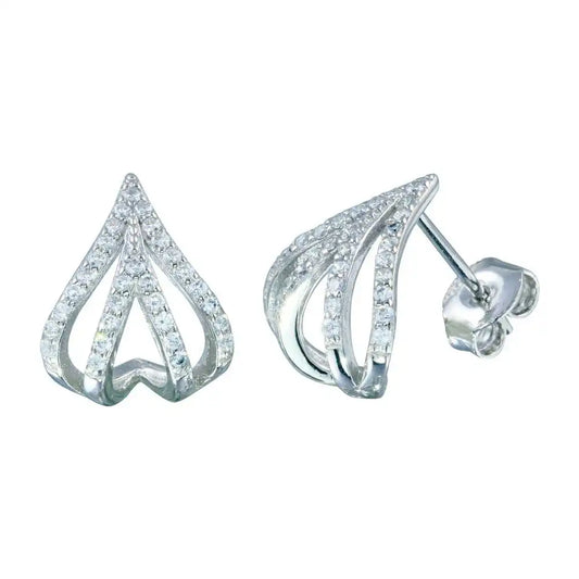 925 Sterling Silver Rhodium Plated 4 Line CZ Stud Earring