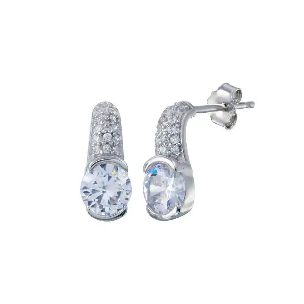 925 Sterling Silver Rhodium Plated CZ Drop Stud Earring