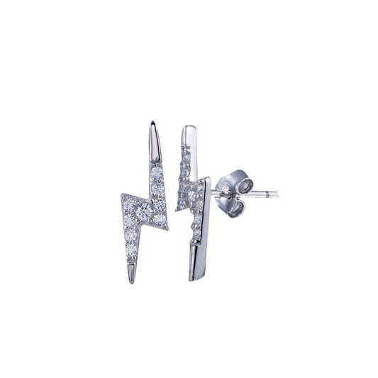 925 Sterling Silver Rhodium Plated Baguette CZ Lightning Stud Earring