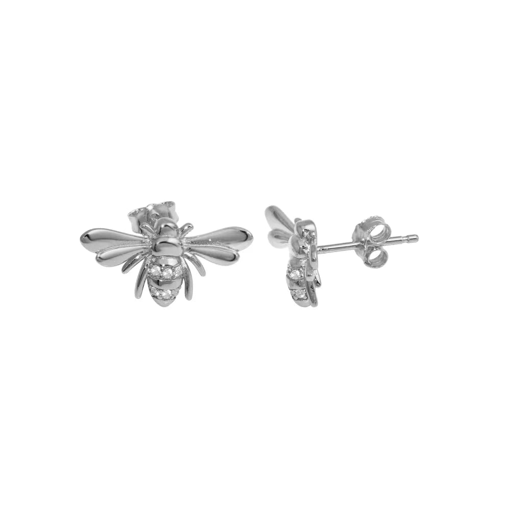 925 Sterling Silver Rhodium Plated Insect CZ Stud Earring