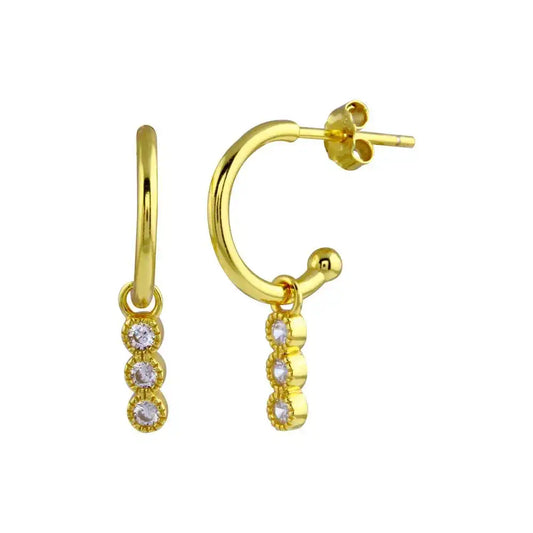 925 Sterling Silver Gold Plated CZ Dangling Hoop Earring