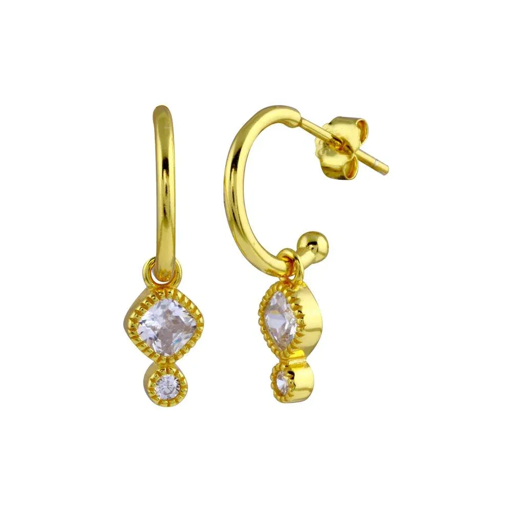 925 Sterling Silver Gold Plated CZ Dangling Hoop Earring