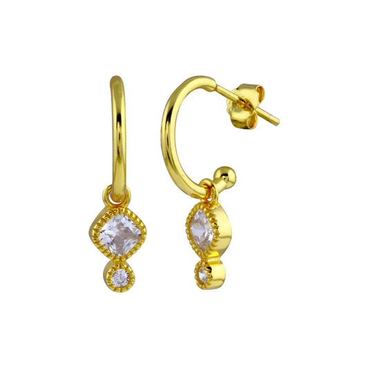 925 Sterling Silver Gold Plated CZ Dangling Hoop Earring