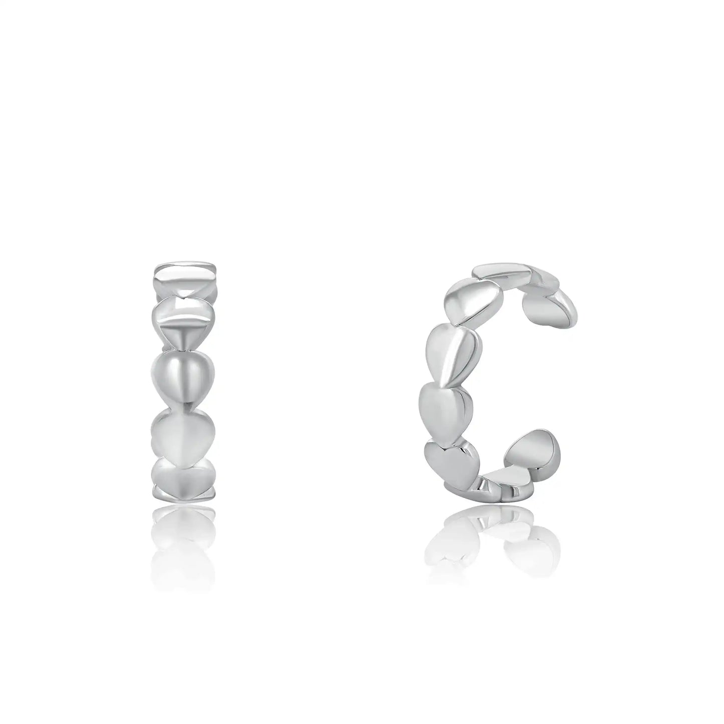 925 Sterling Silver Rhodium Plated Multi Heart Cuff Earring
