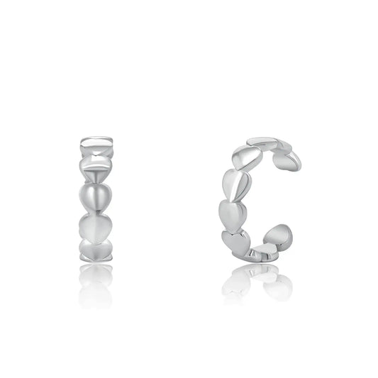 925 Sterling Silver Rhodium Plated Multi Heart Cuff Earring