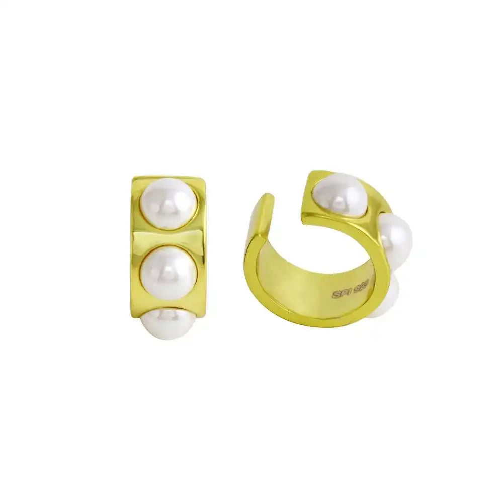 925 Sterling Silver Gold Plated Mother of Pearl Cuff Earring