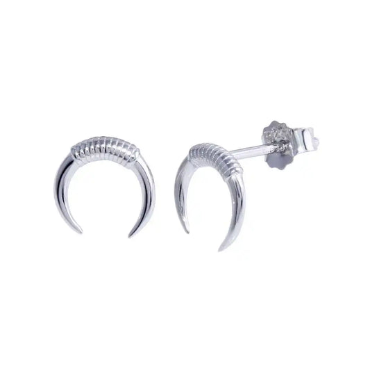 925 Sterling Silver Rhodium Plated Horn Stud Earring