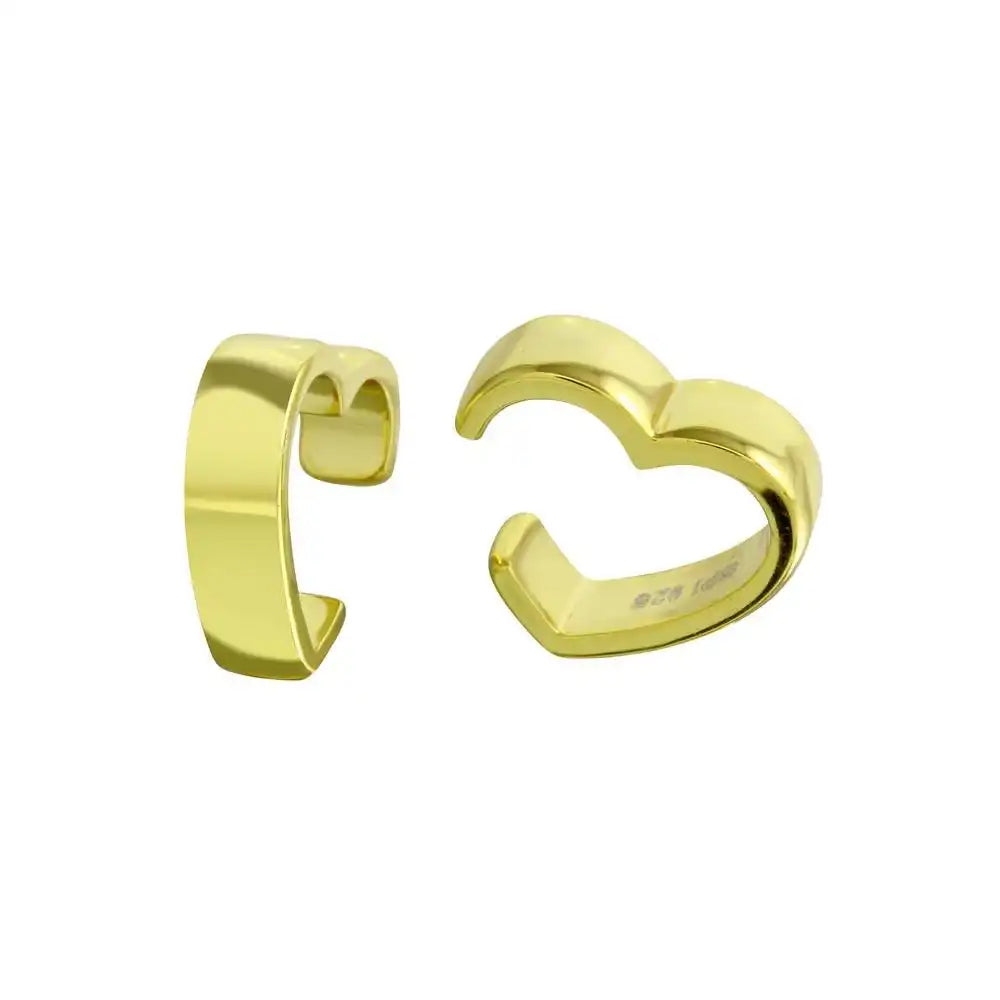 925 Sterling Silver Gold Plated Heart Cuff Earring