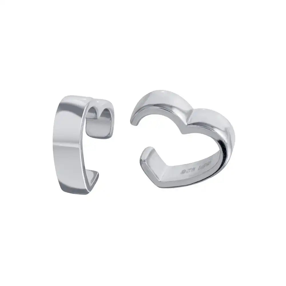 925 Sterling Silver Rhodium Plated Heart Cuff Earring